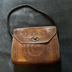 Vintage tooled leather mandala floral purse